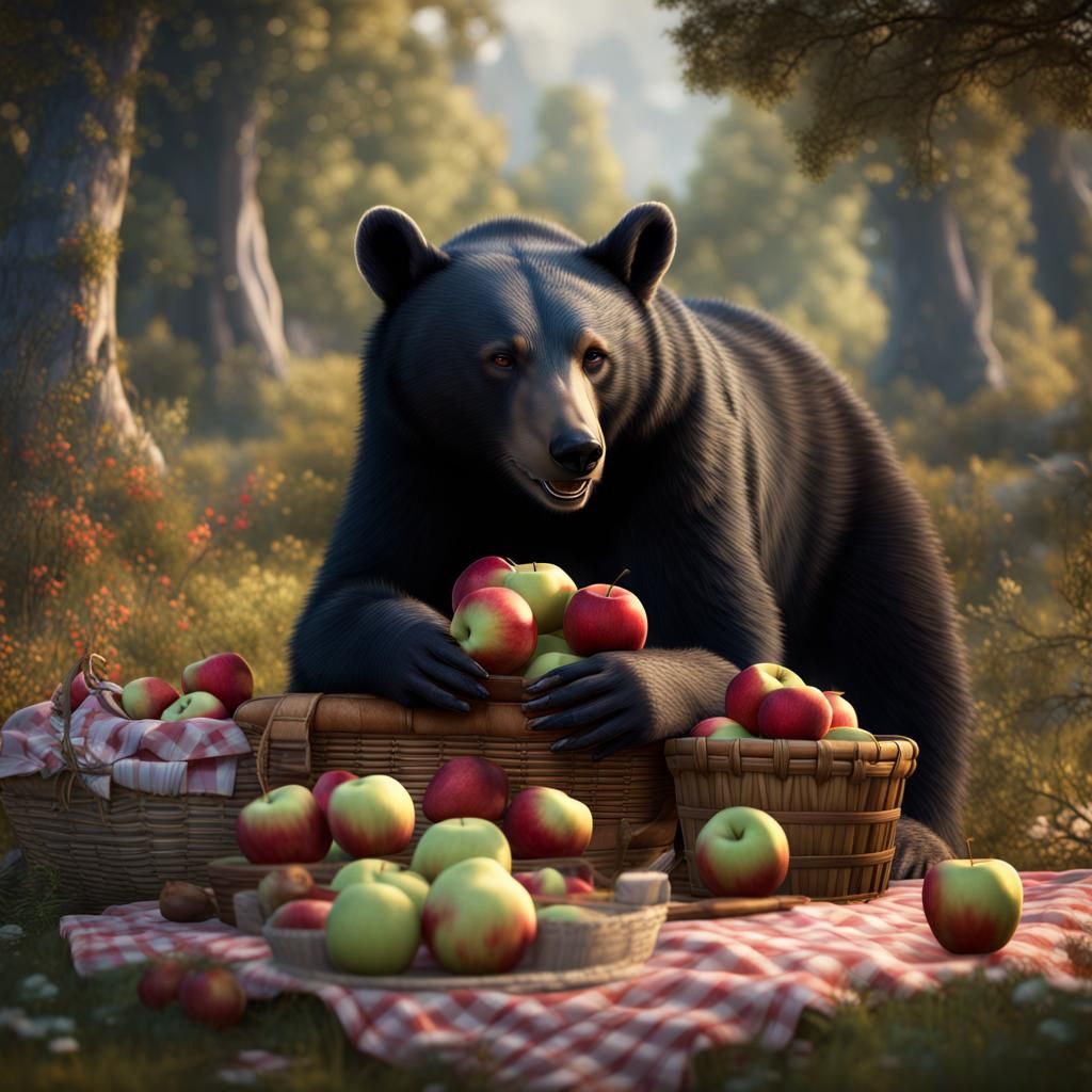 Black Bear at Picnic: Detailed Matte Painting