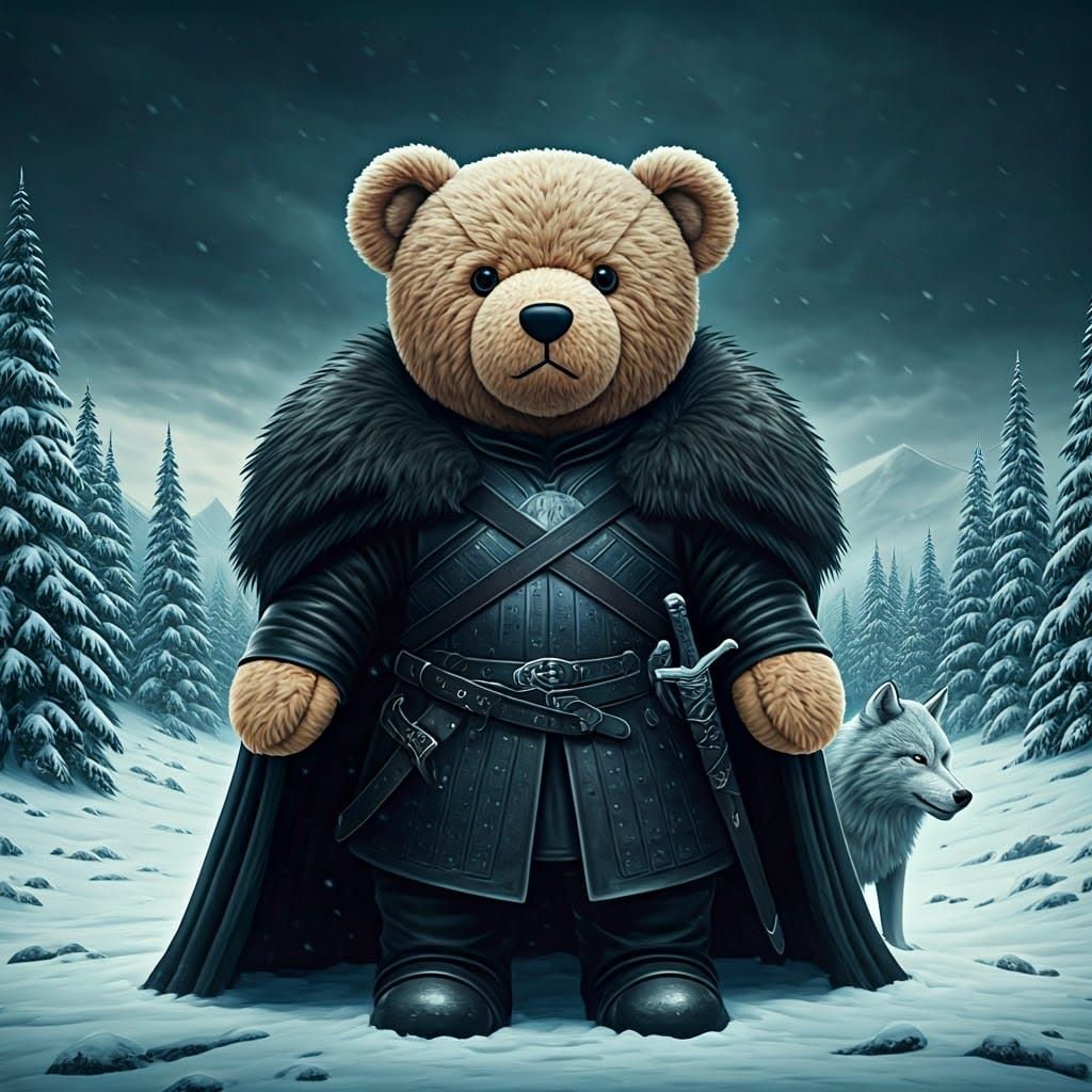 Teddy bear as character Jon Snow and the Night Watch