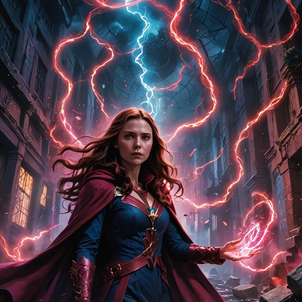 Scarlett Witch Casts a Spell in a Mystical Environment