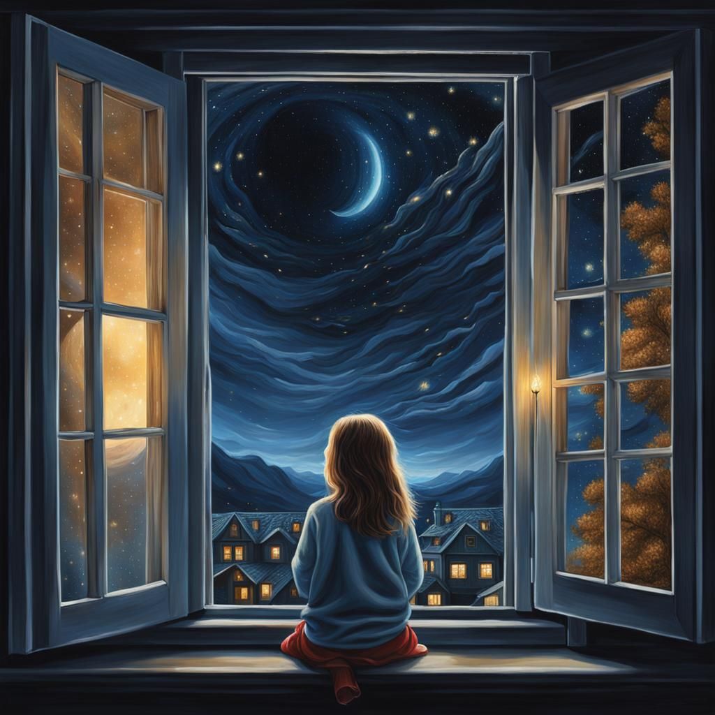 Girl Gazing at Starry Night Sky: Matte Painting