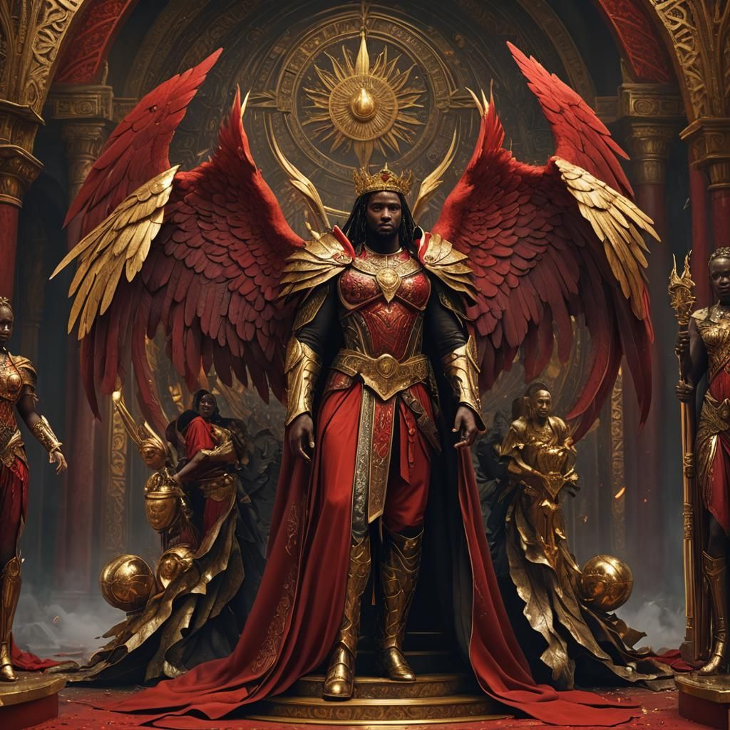 Angelic Figure in Gold Throne Room: Fantasy Art