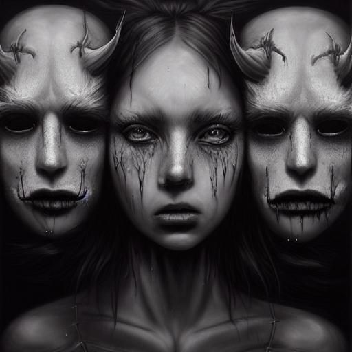 Creepy Gothic Face with Spiky Hair, Digital Art