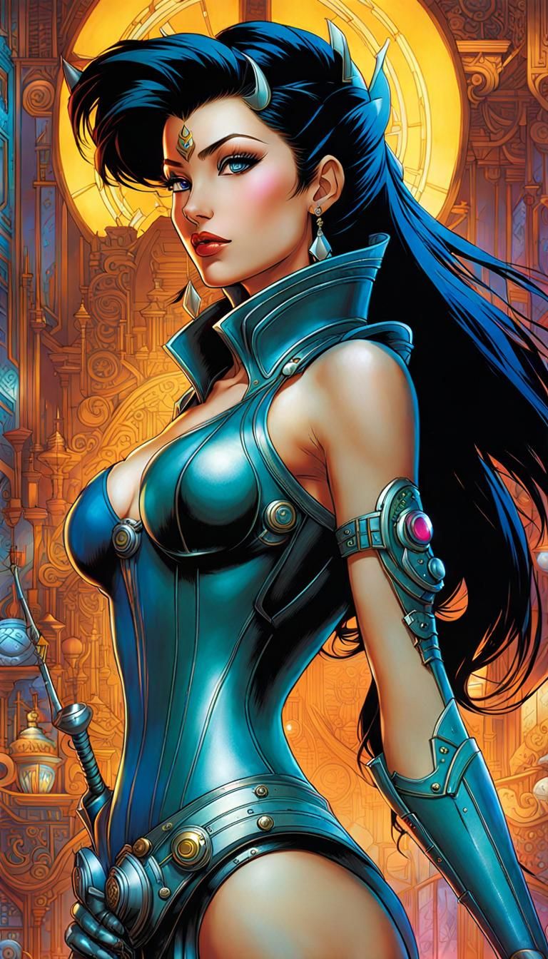 Cyberpunk Ariel in Atlantis with Cybernetic Enhancements