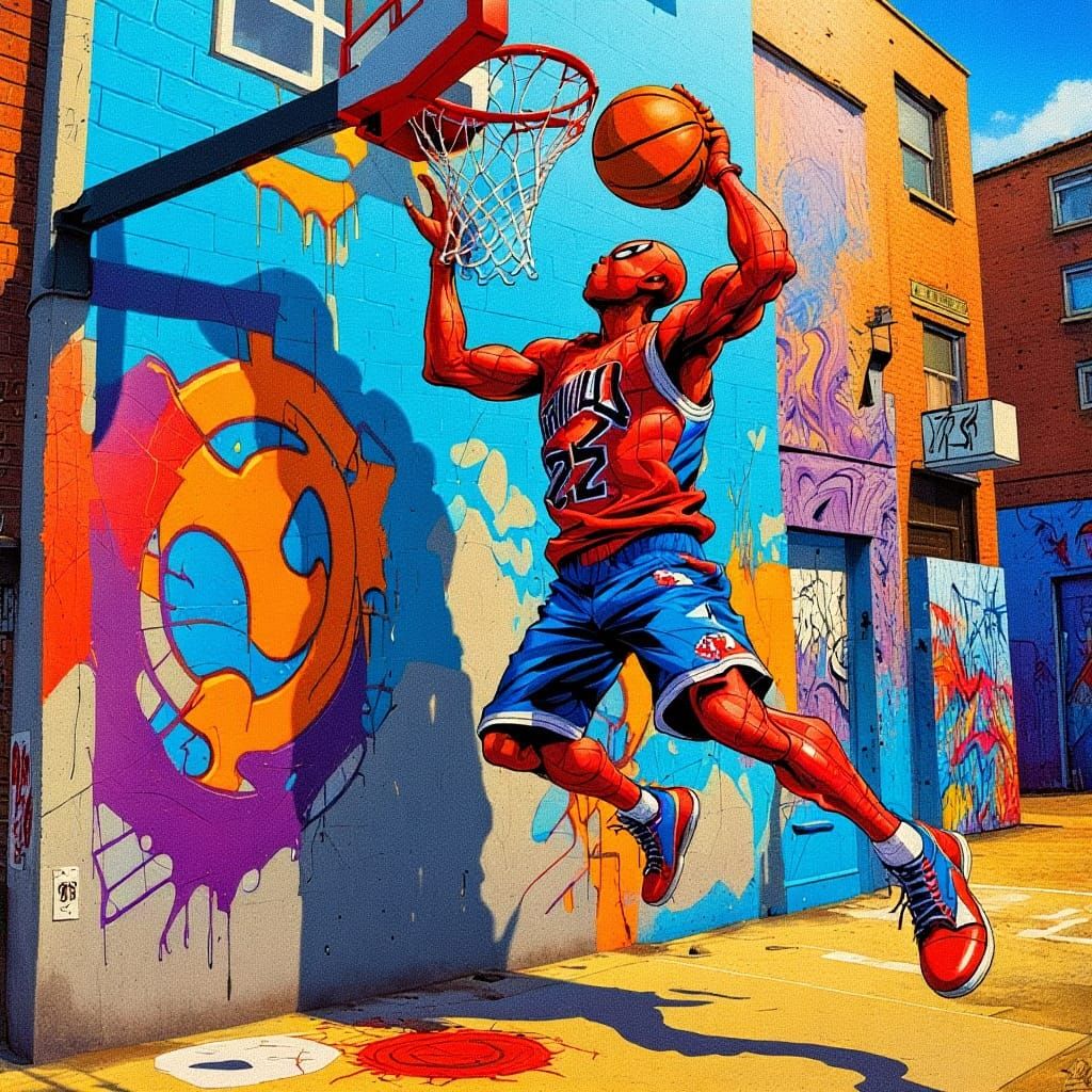 Spider-Man Slam Dunk in Superhero Comic Style