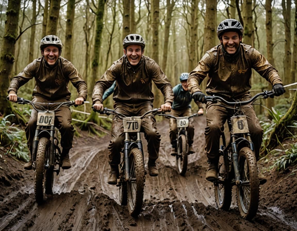 BMX Bikers on Muddy Track in 70s Style