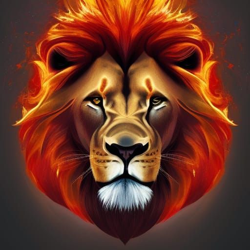 Fiery Lion with Red Eyes: Hyperrealistic Splash Art