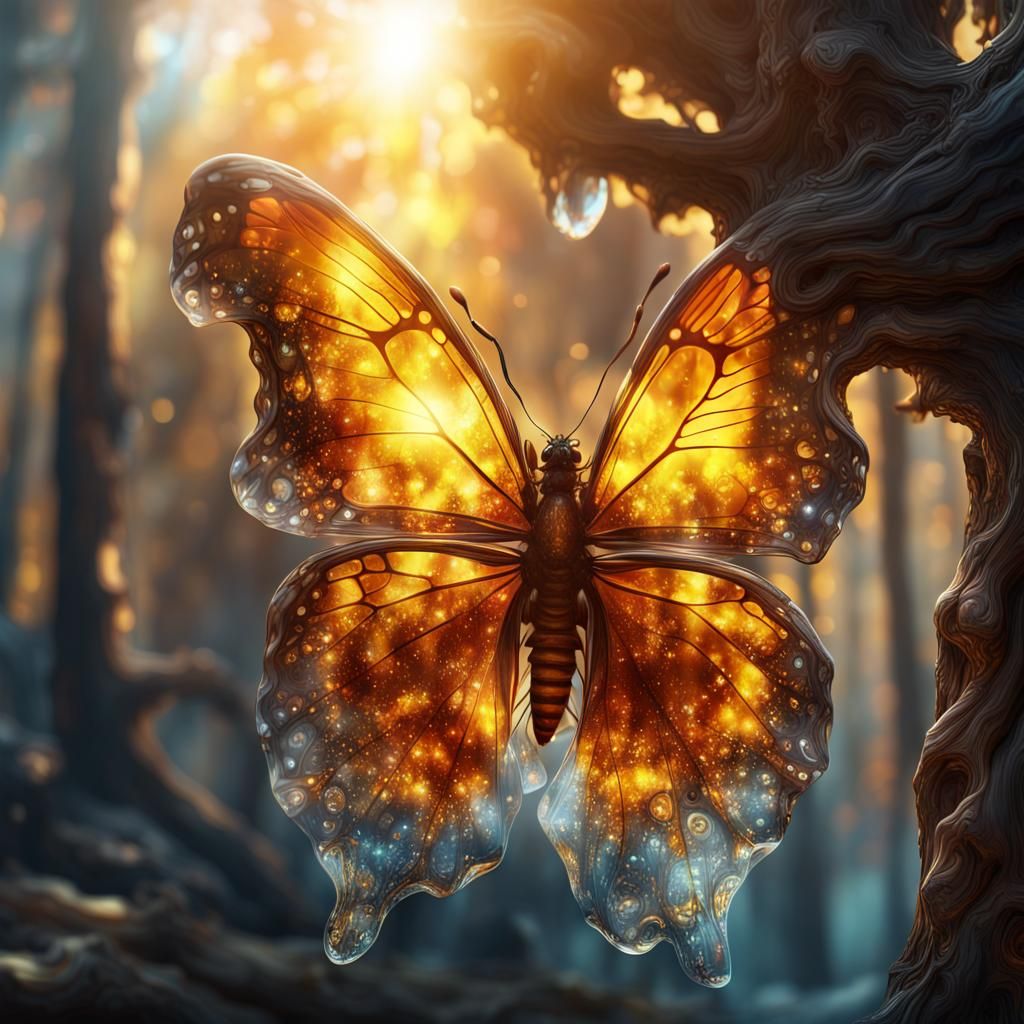 Butterfly in Amber: Cinematic Digital Art