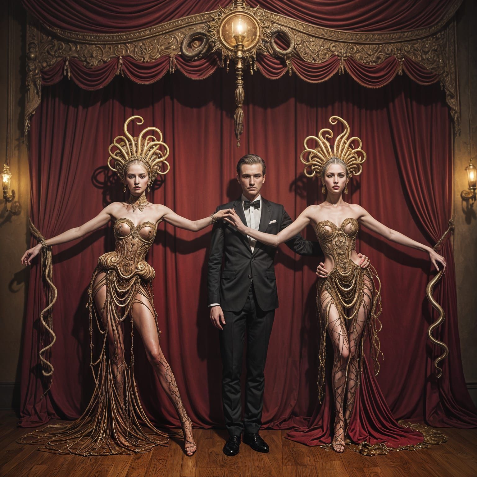 Surreal Women in Biomechanical Evening Gowns