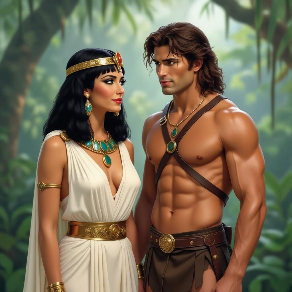 Cleopatra and Tarzan: An AI-Generated Image