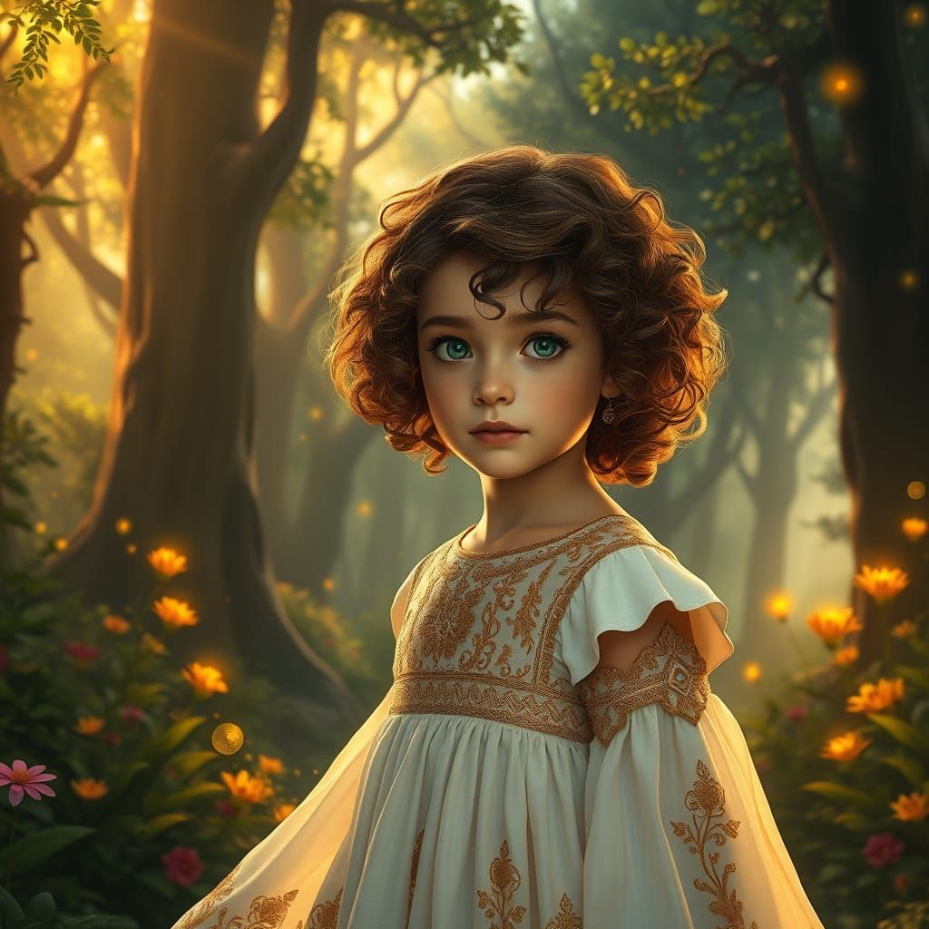 Surreal Fantasy Girl in Lush Forest, Matte Painting Style