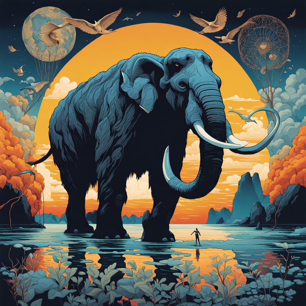 Majestic Mammoth in Ha Long Bay Sunset Dreamscape