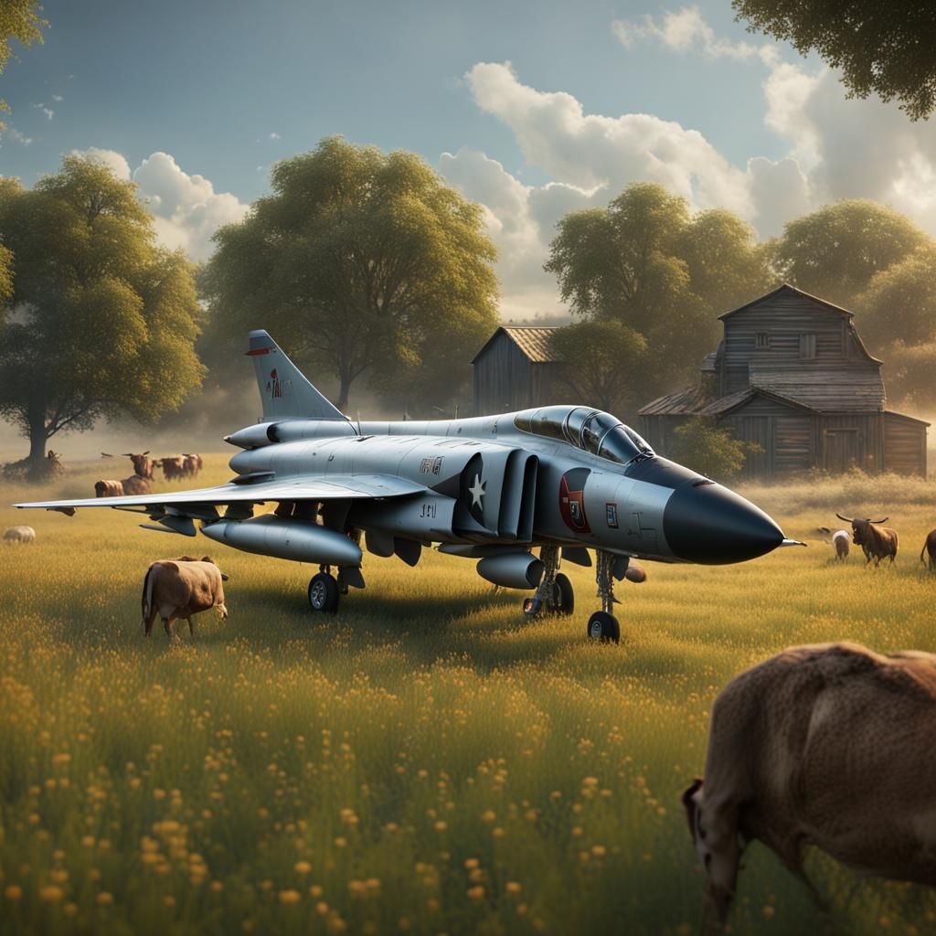 F4 Phantom II Parked in Meadow: Matte Painting