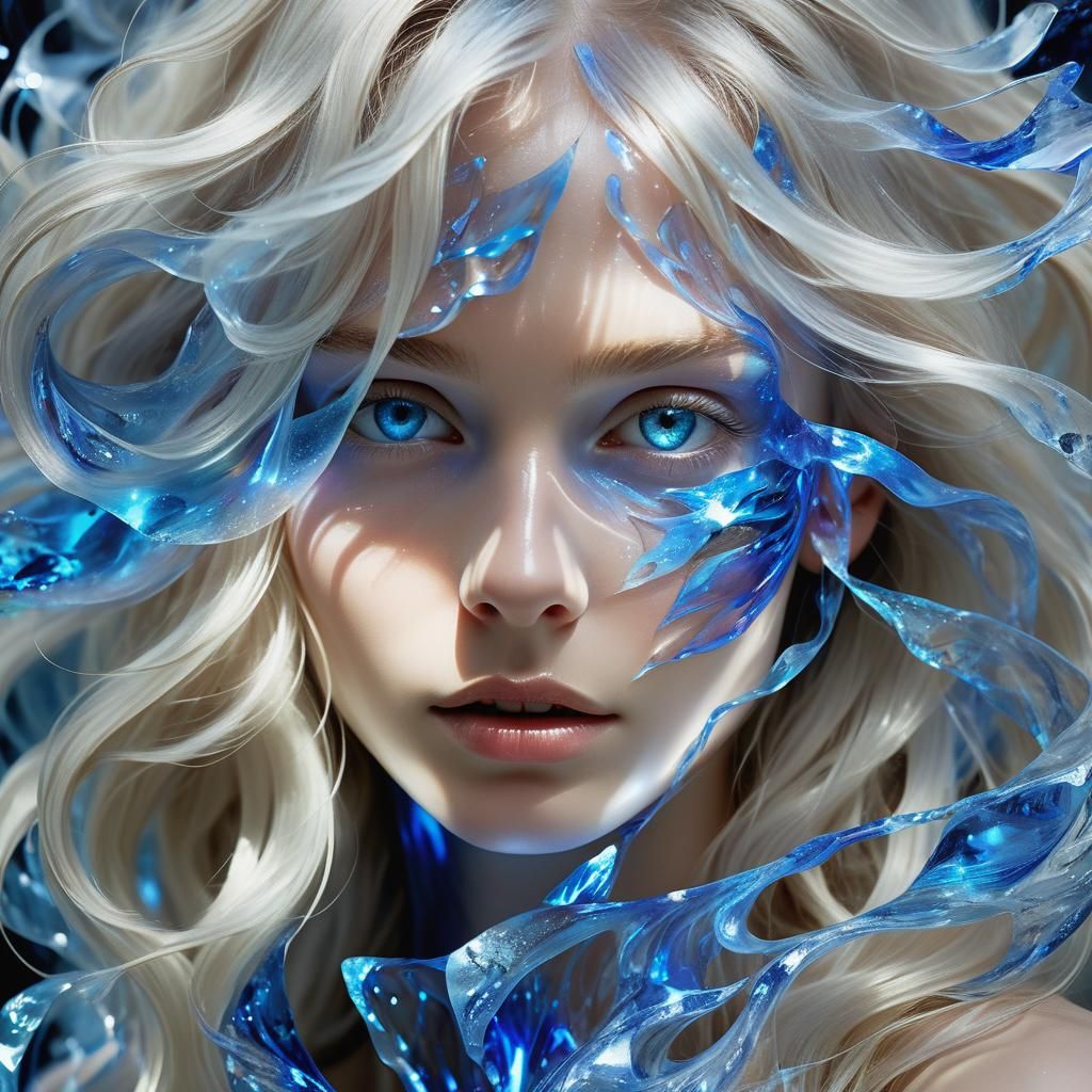 Ethereal Woman with Crystalline Eyes in Surreal Style