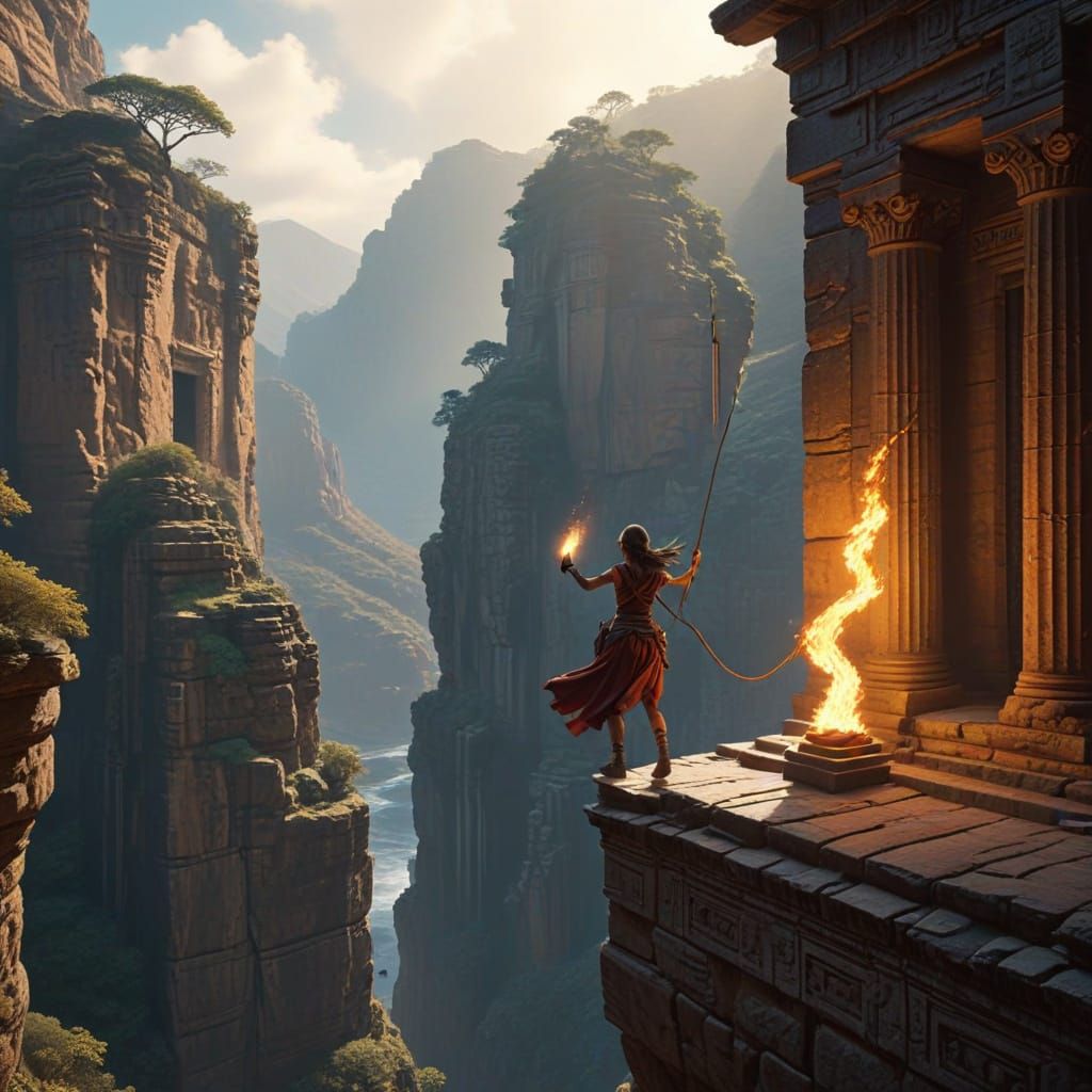 Female Traveler at Edge of Forgotten Temple