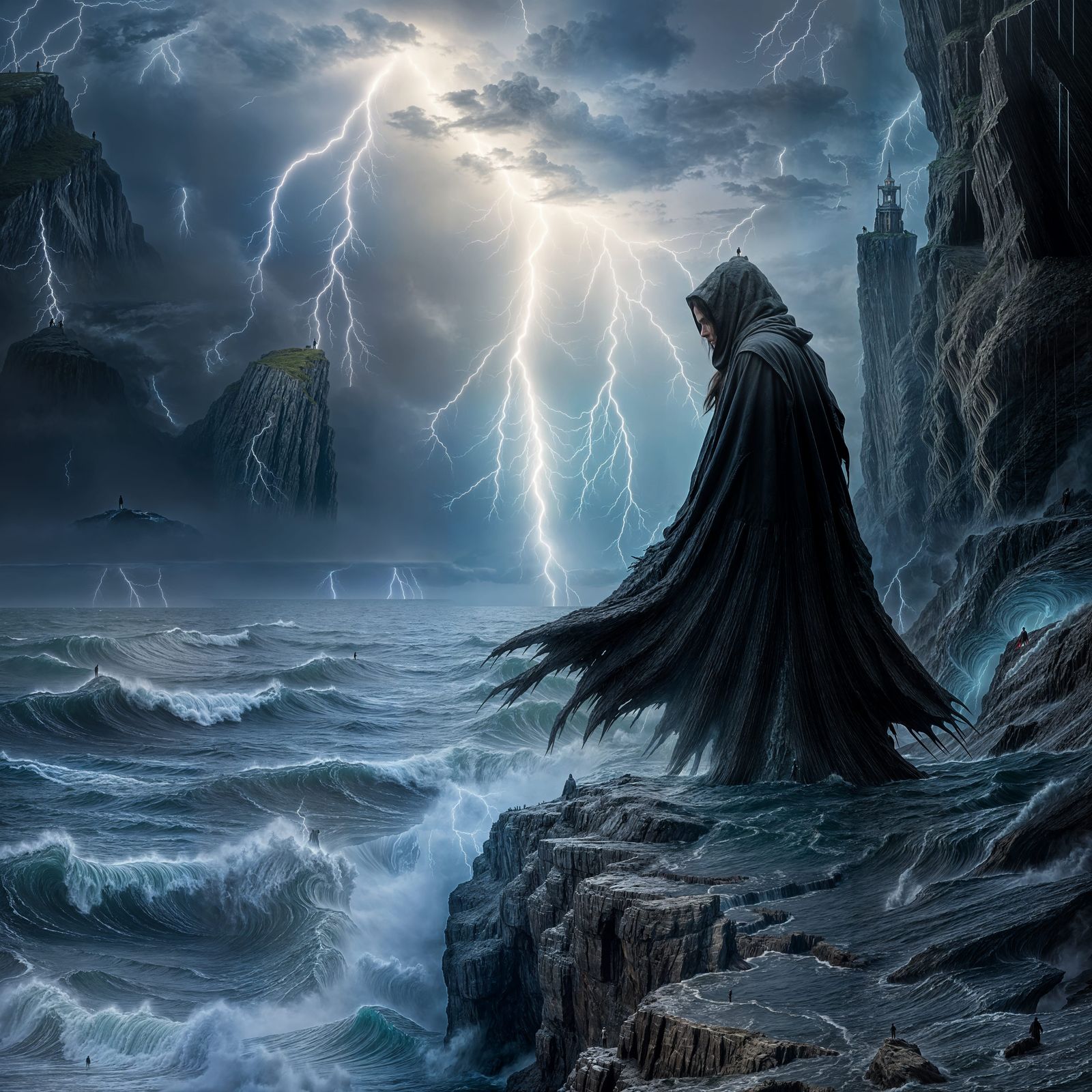 Stormy Seascape with Hooded Figure