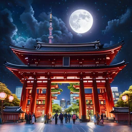 The Hozomon gate in Asakusa Temple in Tokyo. 東京・浅草寺の夜の宝蔵門