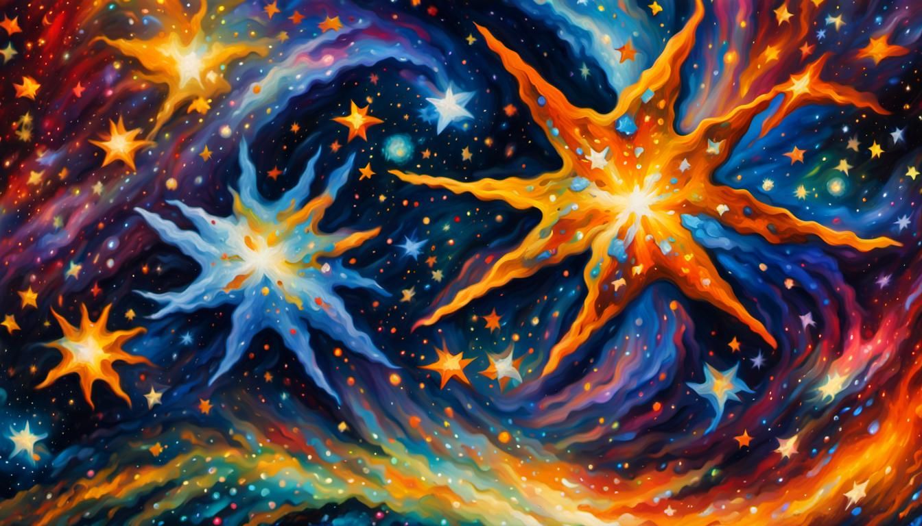 Cosmic Vortex: Traditional Star Cluster in Neo-Expressionist...