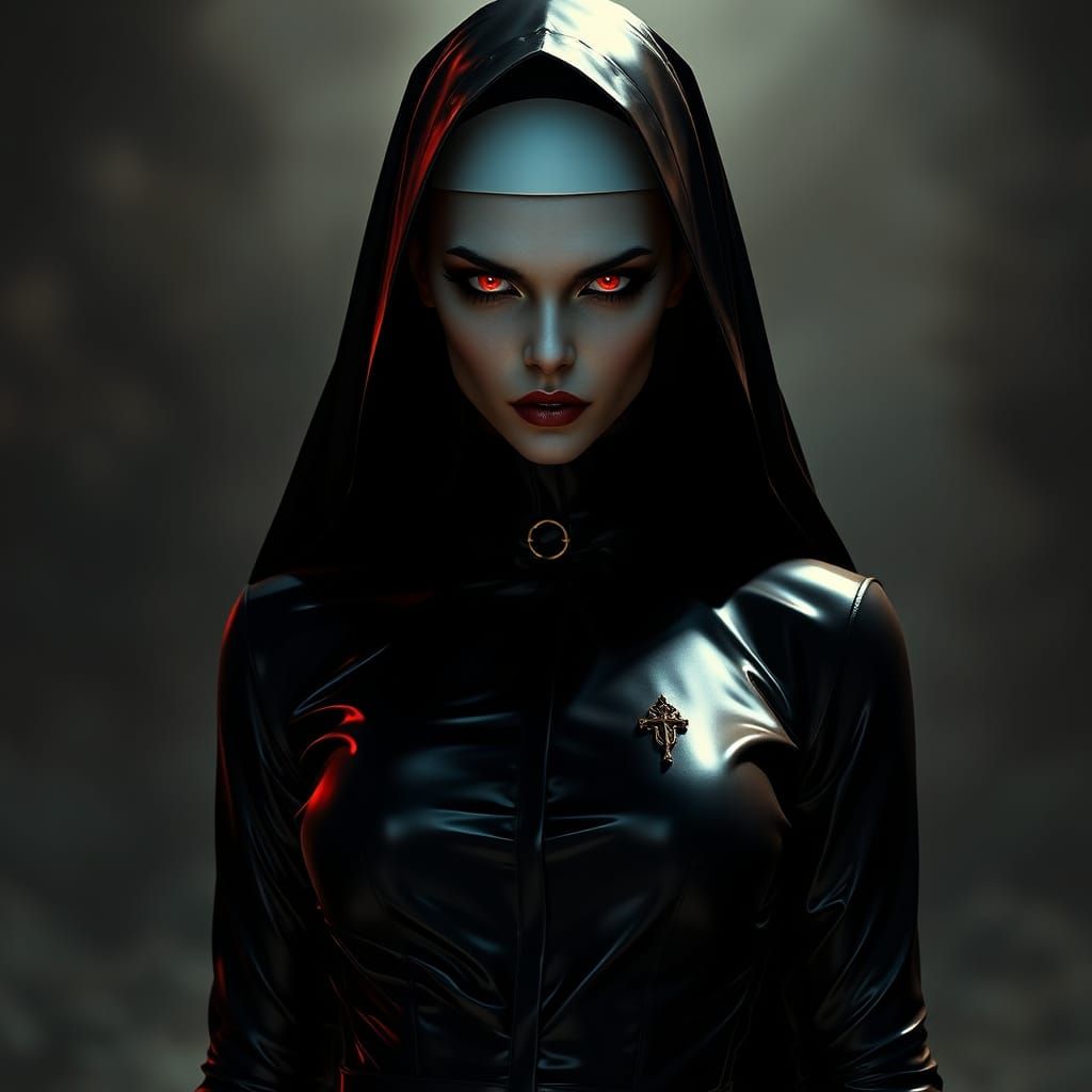 Dark Fantasy Nun in Black Latex Habit