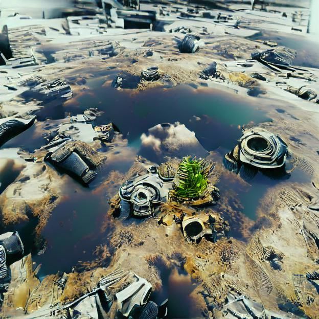 Post-Apocalyptic Desert City Top View in 3D