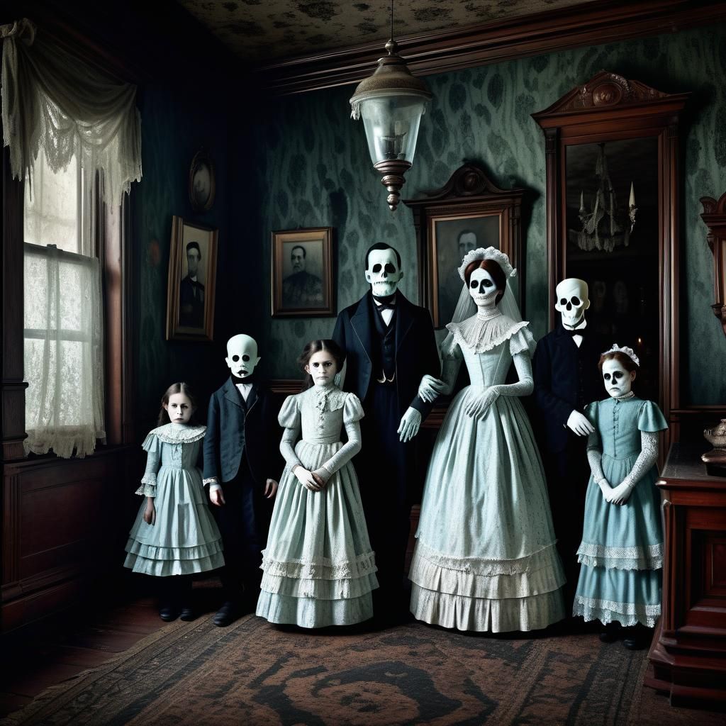 Victorian Ghost Family Portrait in Haunted House