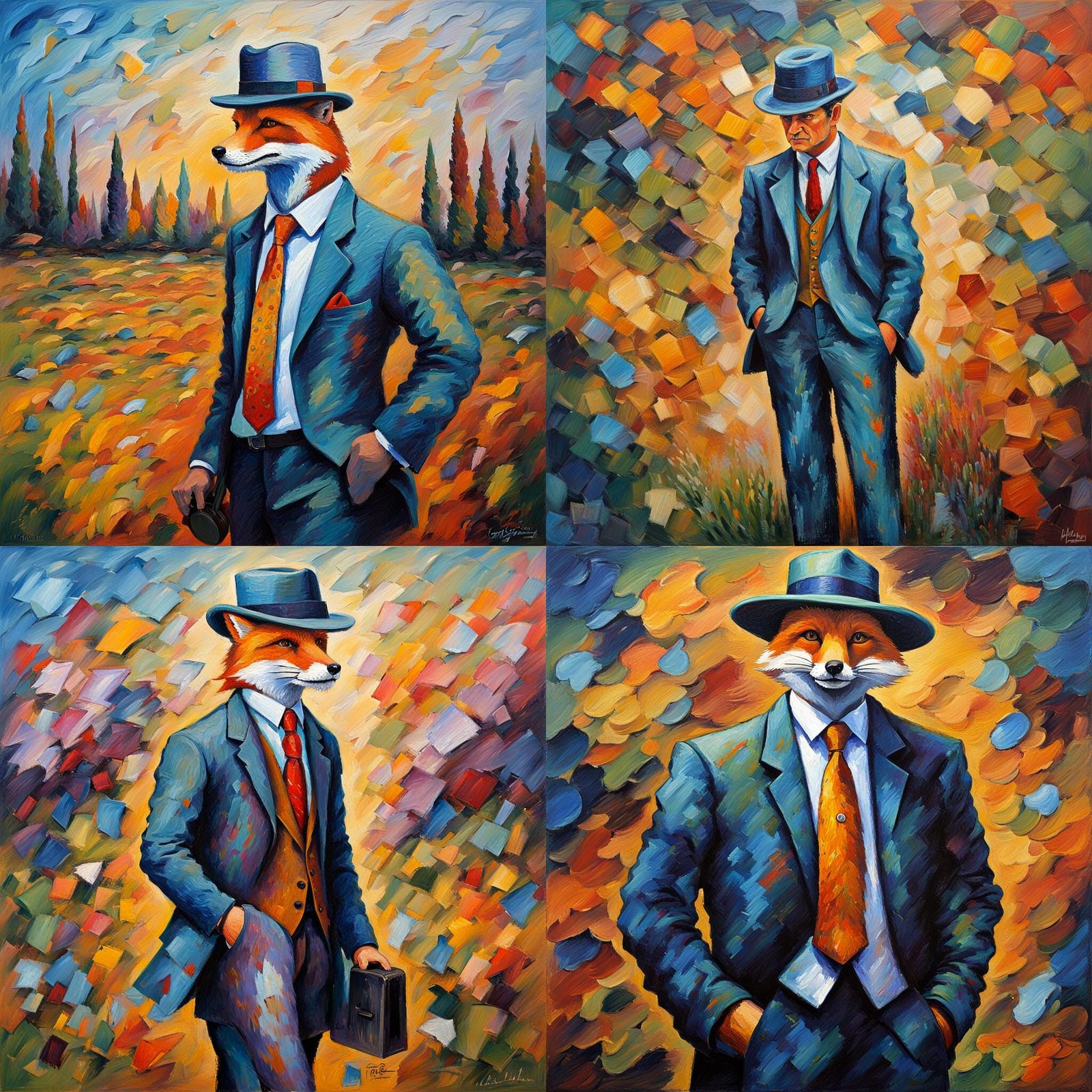 Fox Man in Suit: Expressionist Oil Painting