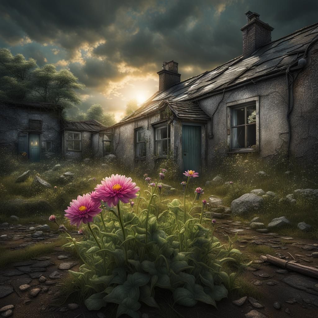 Dystopian Flower in Victorian Surrealism Style