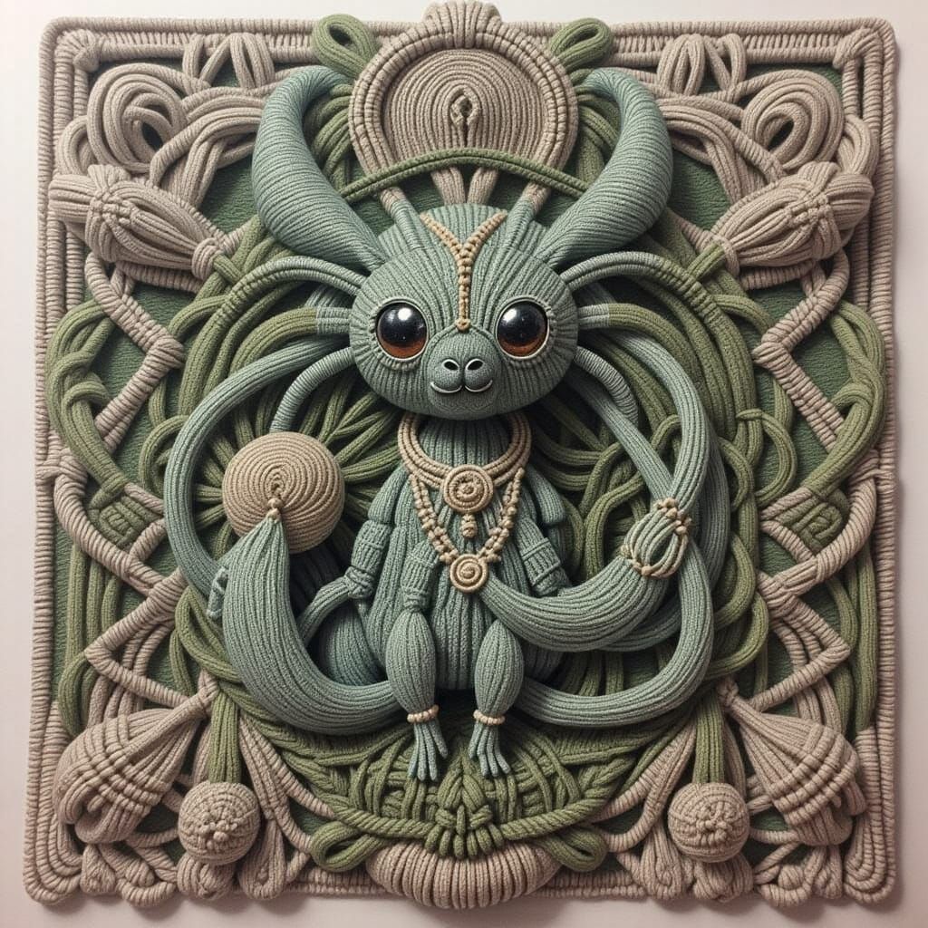 Axolotl in Macrame Garden, Whimsical Art Style