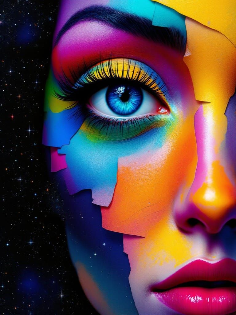 Ethereal Surrealism: A Fragmented Face in Cosmic Dawn