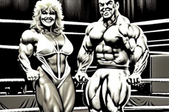 Bodybuilders Prepare to Wrestle: Comic Book Art