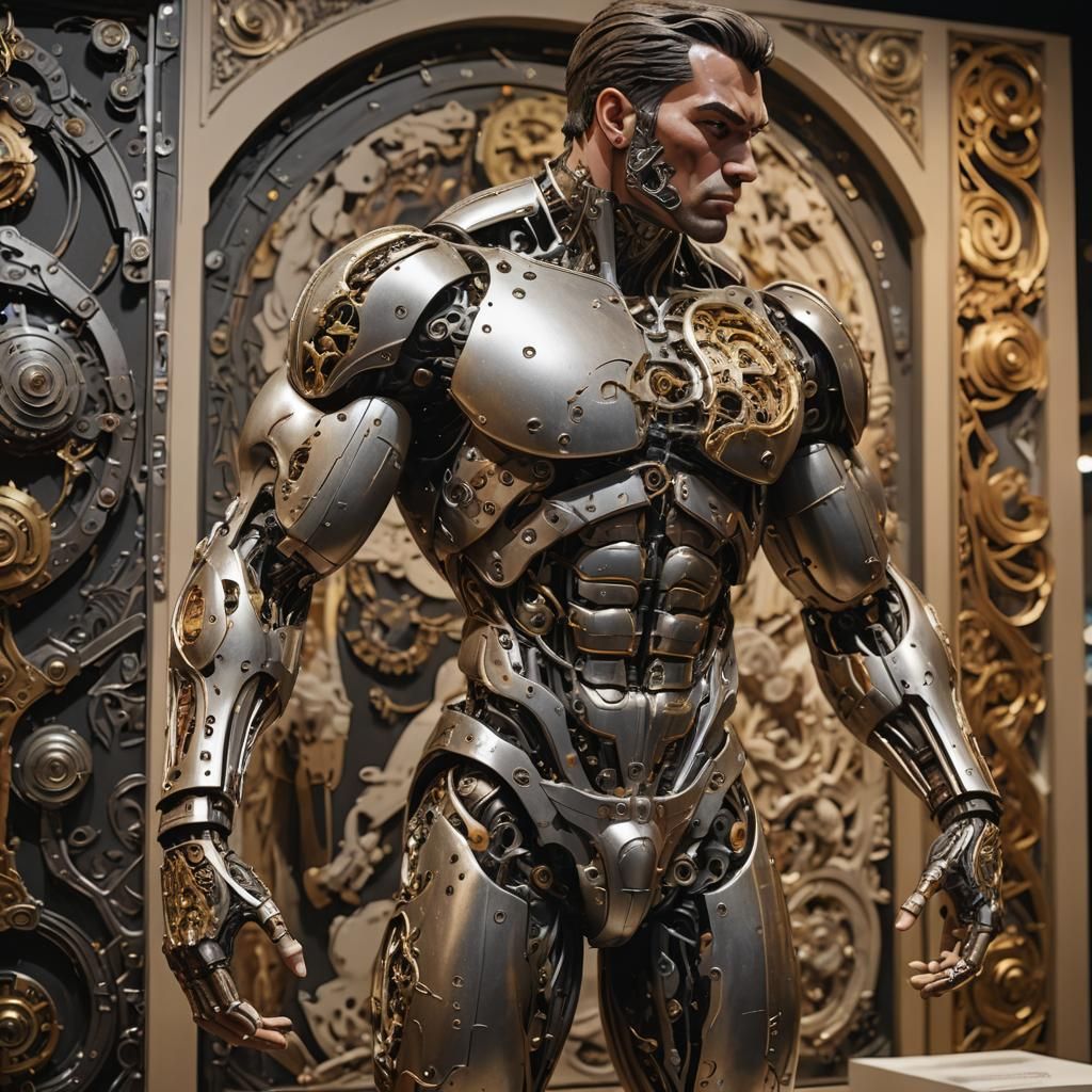 Hyperrealistic Automaton Exhibition Display in Splash Art St...