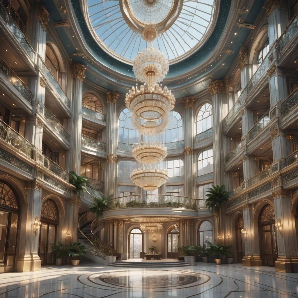 Glass Cascade Building in Art Deco Design