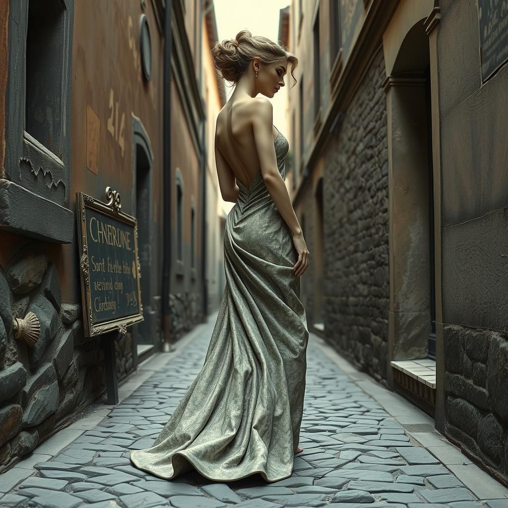 Cobblestone Woman in Dreamy Surrealist Style
