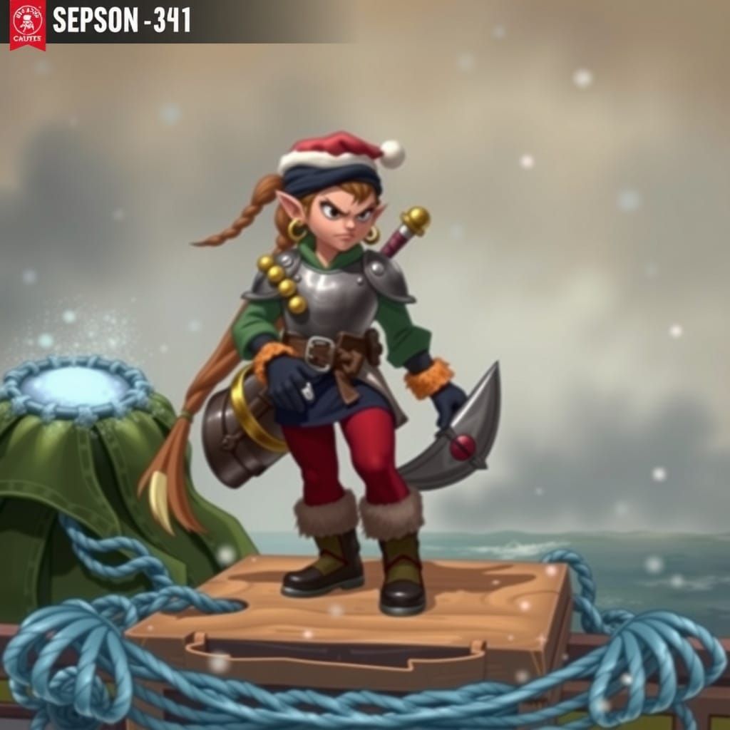 Swashbuckling Halfling Pirate in Santa Hat, Bold Lines, Brig...