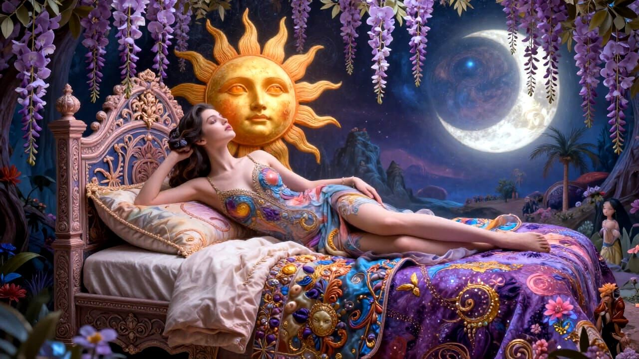 Celestial Woman on Sun & Moon Wisteria Bed