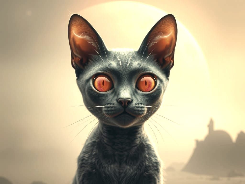 Alien Feline in Ethereal Planet Landscape