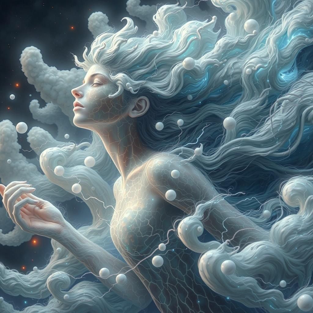 Ethereal Lightning Figure Soaring Through Storm Clouds