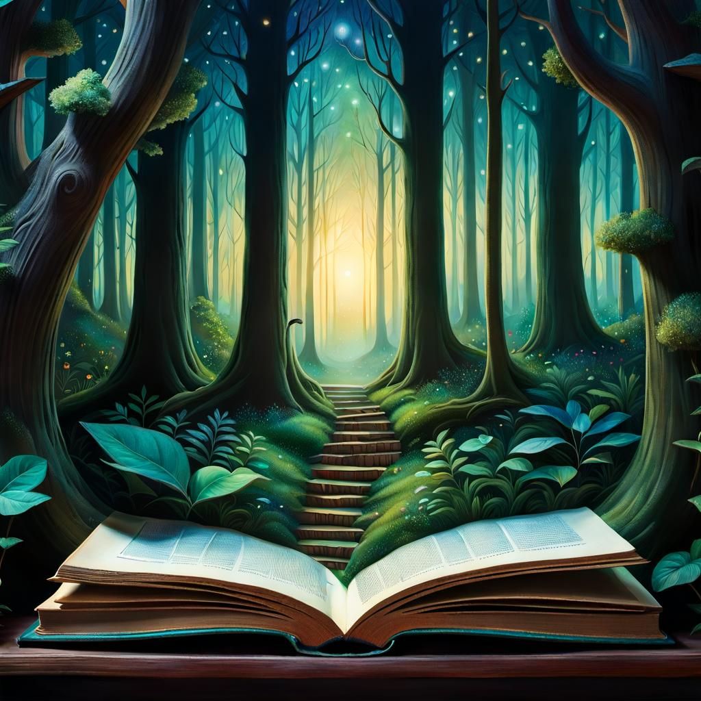 Enchanted Forest Nook in Gouache Painting Style