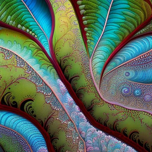 Microscopic Fern Cell with Prismatic Light and Fractals