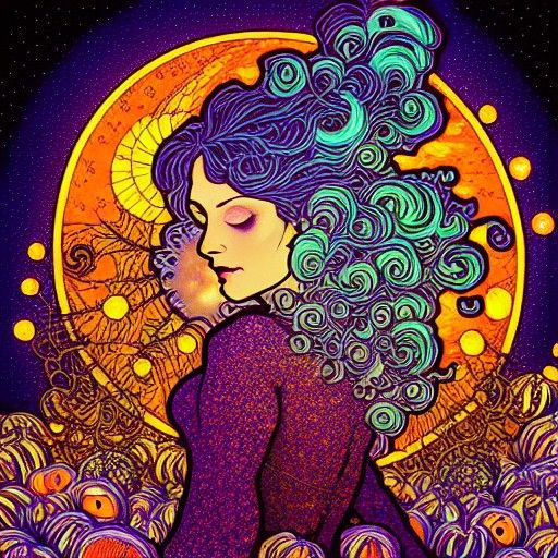 Halloween Goddess with Nebula Sky in Mixed Media