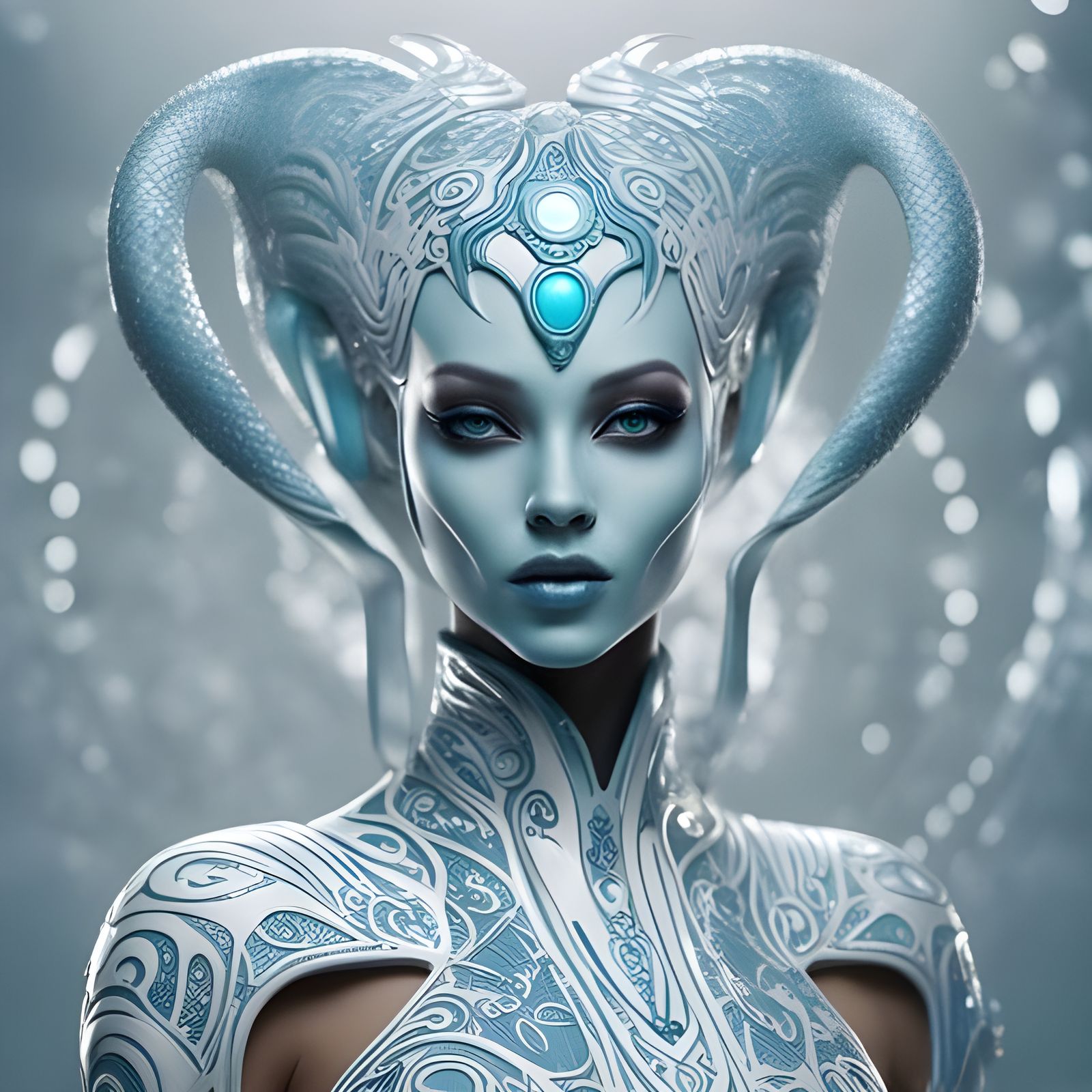 Porcelain Alien Beauty in Cyan and Turquoise