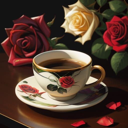 Vibrant Comic Book Still Life with Espresso and Rose