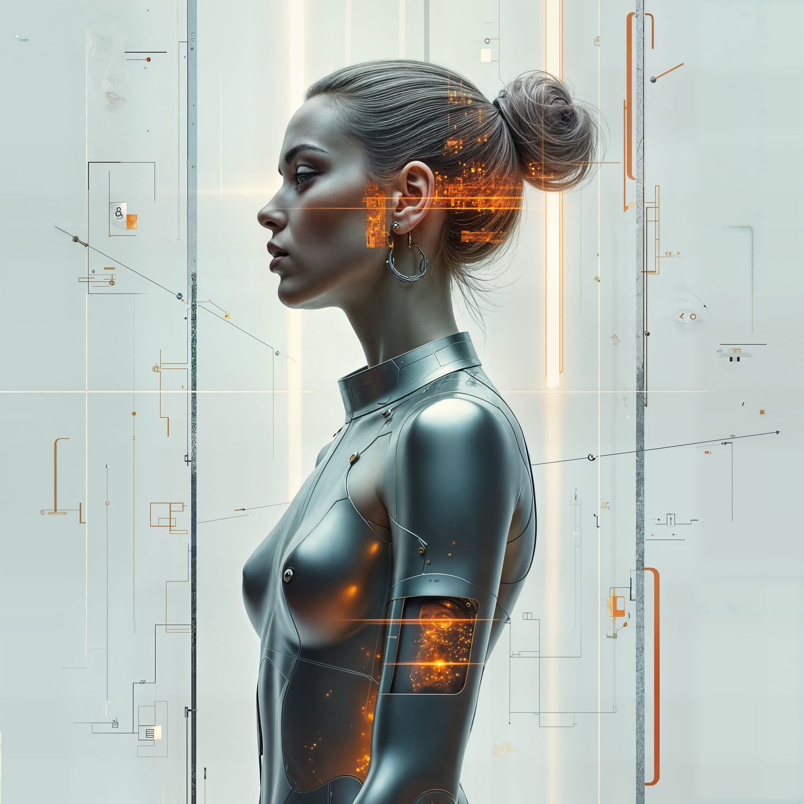 Steampunk Double Exposure Woman Abstract Art