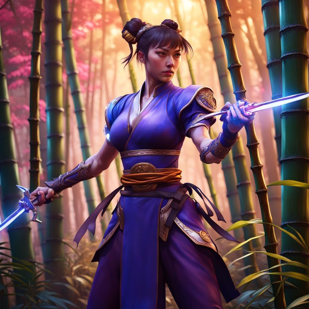 Chun Li in Bamboo Forest: Dark Fantasy Art