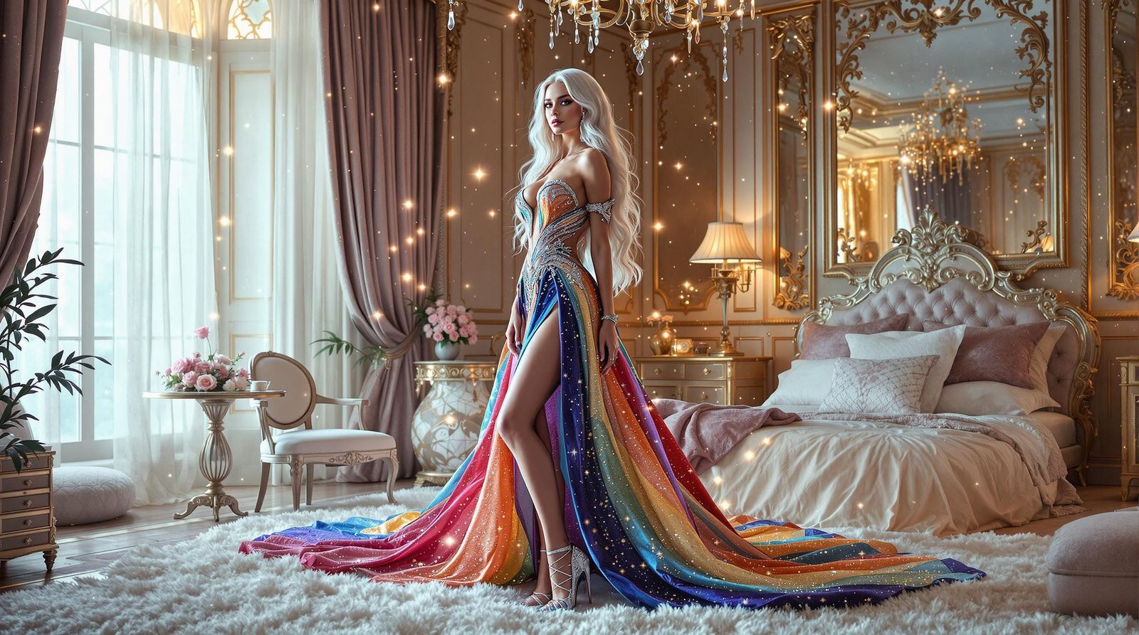 Regal Velvet Gown in Rainbow Hues