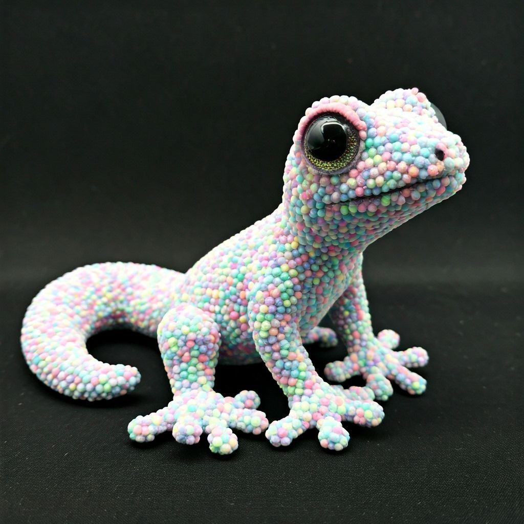 Pastel Pom-Pom Gecko Plushie in Pop Art Style