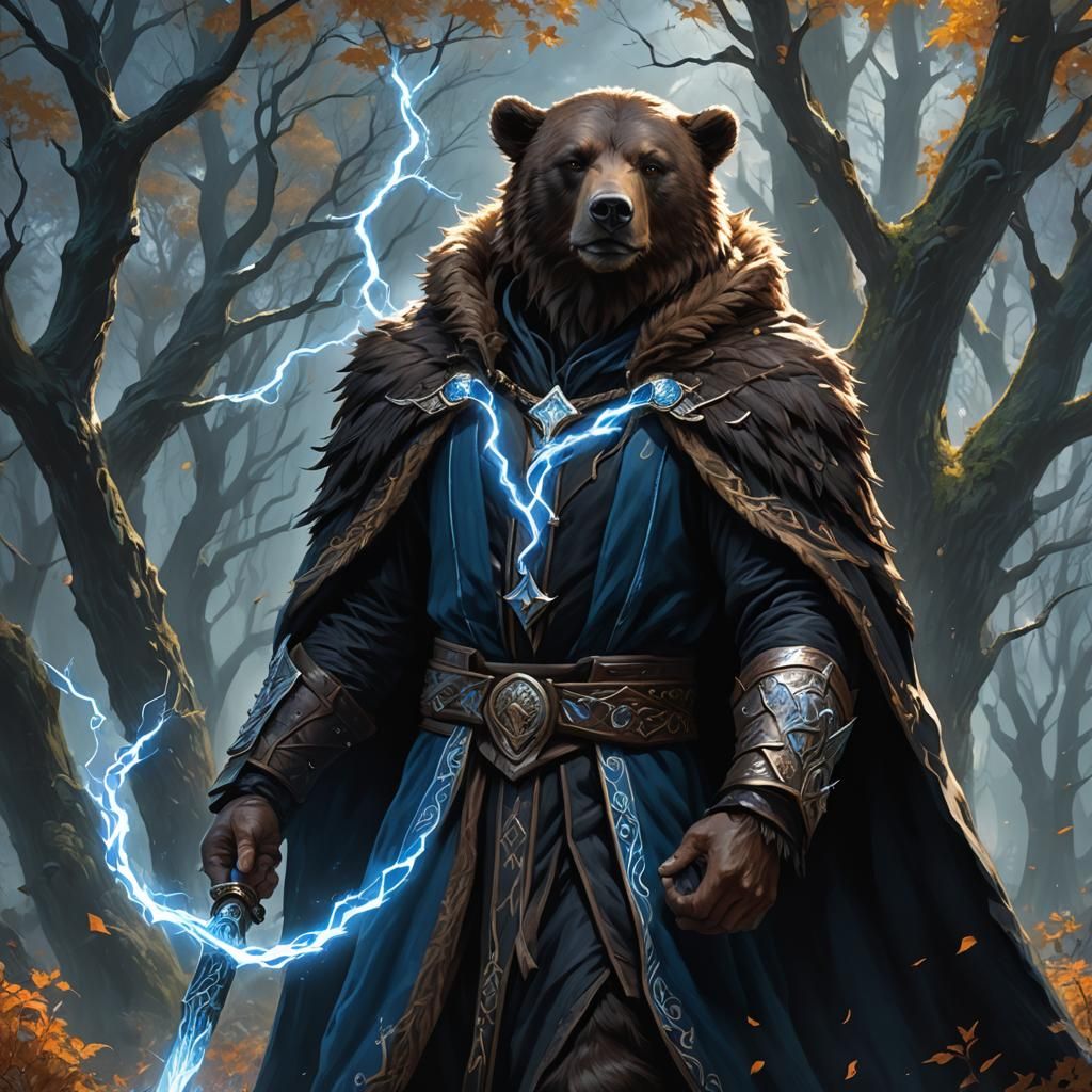 Elven Monk in Autumnal Landscape with Magic