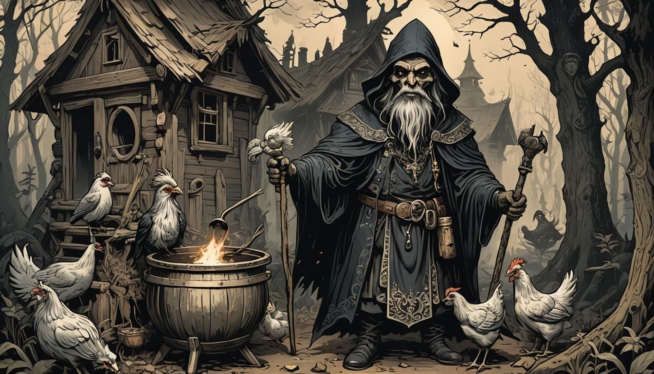 Baba Yaga and Asmodeus: A Cryptid Taxidermy Illustration