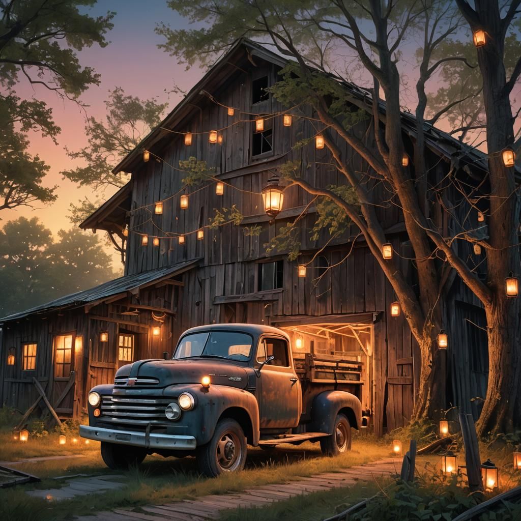 Rustic Barn at Sunset: Fantasy Matte Painting