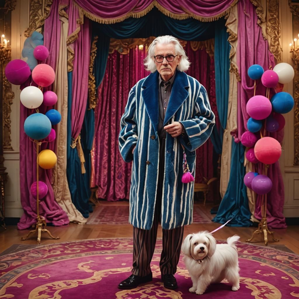 Elderly Man in Heels: Cinematic Portrait in Tim Burton Style