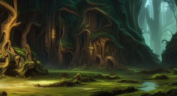 Elves in Lothlorien Forest: Dark Fantasy Concept Art